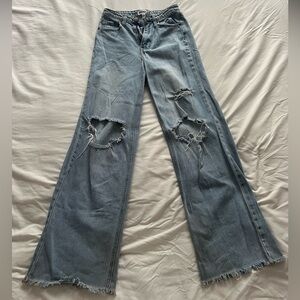 Abound Wide Leg Distressed Blue Jeans